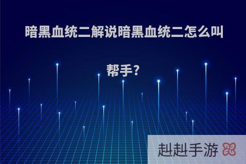 暗黑血统二解说暗黑血统二怎么叫帮手?