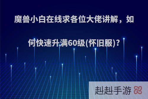 魔兽小白在线求各位大佬讲解，如何快速升满60级(怀旧服)?