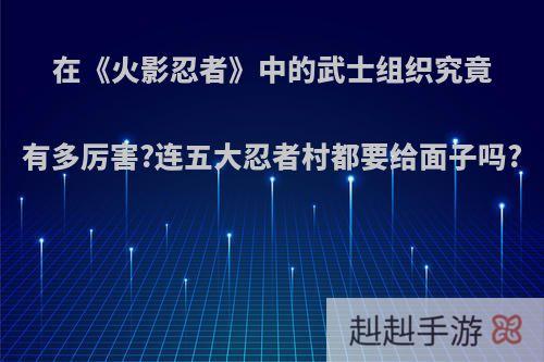 在《火影忍者》中的武士组织究竟有多厉害?连五大忍者村都要给面子吗?