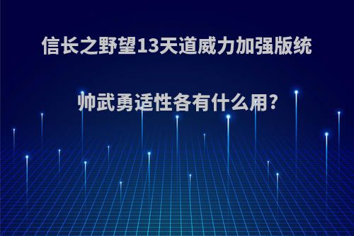 信长之野望13天道威力加强版统帅武勇适性各有什么用?