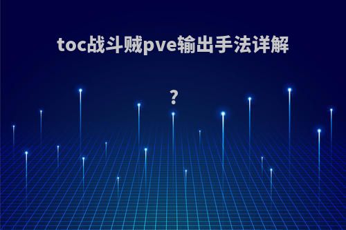 toc战斗贼pve输出手法详解?