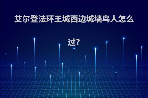 艾尔登法环王城西边城墙鸟人怎么过?