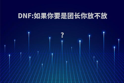 DNF:如果你要是团长你放不放?