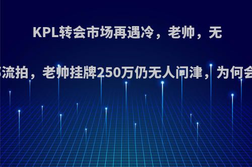 KPL转会市场再遇冷，老帅，无痕全部流拍，老帅挂牌250万仍无人问津，为何会这样?