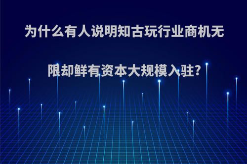 为什么有人说明知古玩行业商机无限却鲜有资本大规模入驻?