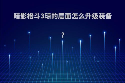 暗影格斗3琼的层面怎么升级装备?